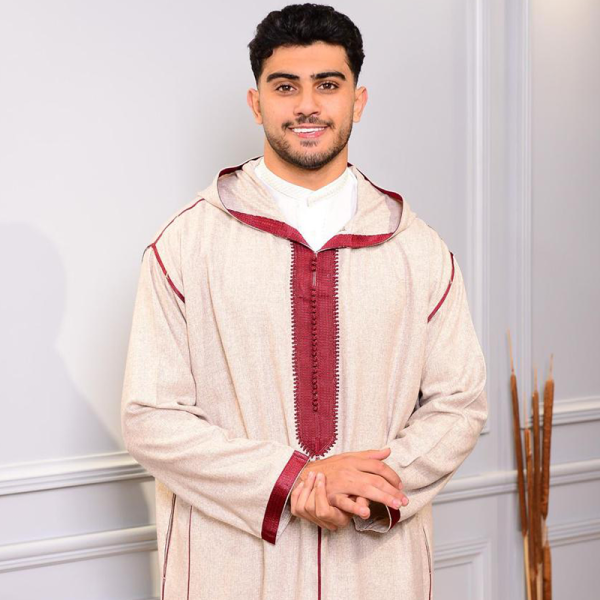 Djlaba pour hommes bordeau-beige